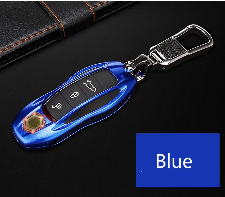 Автомобильный чехол для ключей Алюминиевый сплав ключ оболочки протектор сумка для хранения красный черный для Porsche Panamera Cayenne Macan 911 918 - Название цвета: Синий