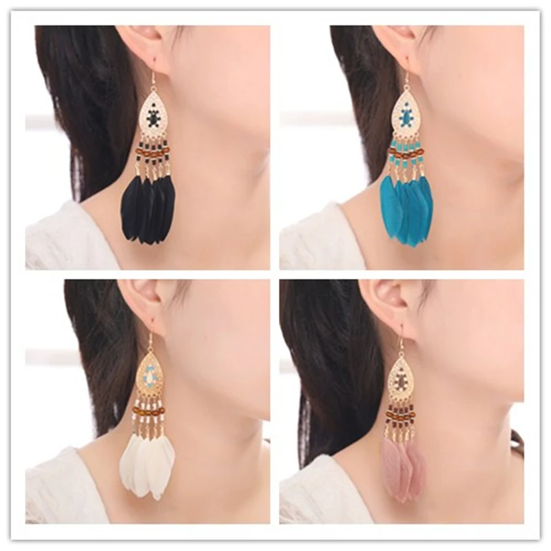 

New Fashion Ladies Charming 5-Piece Feathers Drop Pendant Earrings 4 Colors