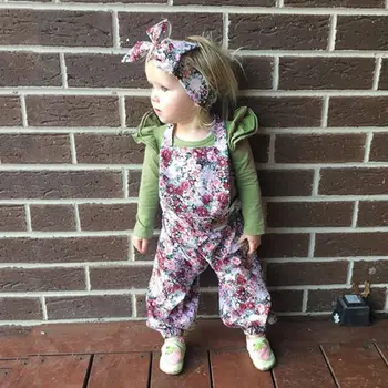 

2018 Autumn 2PCS Flower Newborn Baby Girls Kids Ruffle Long Sleeve Bodysuit Romper +Print Long Pants Outfits Clothes Set 0-36M
