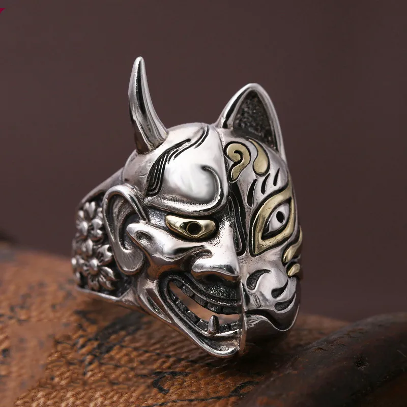 

New Japan Prajna Mask Male Finger Rings Personality Asymmetrical Mask Vintage Men Signet Rings Anillos Anel Anelli Dropshipping