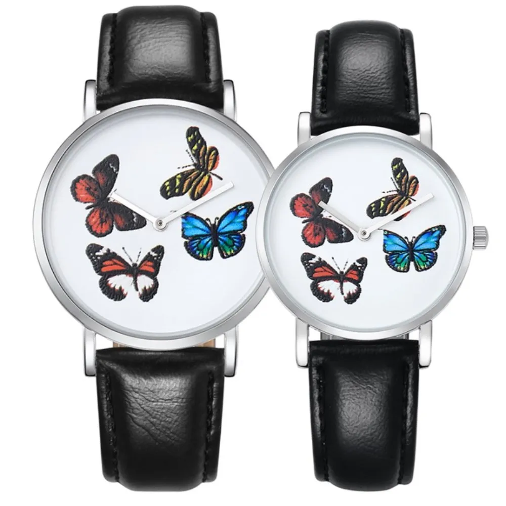 Cagarny Для женщин кожаный ремешок Часы любителей Наручные часы дамы бабочка ультра тонкий циферблат кварцевых часов Мода Женщины стороны