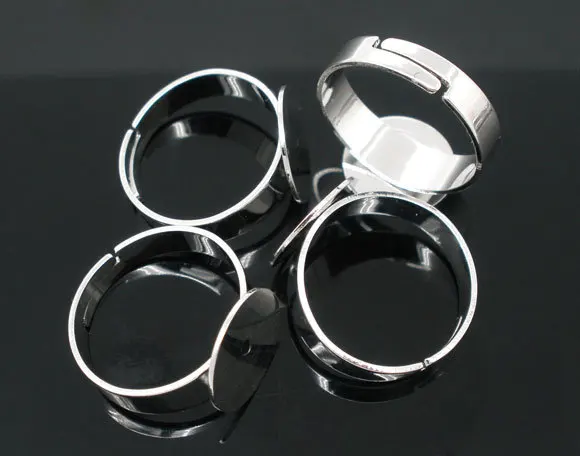 

Free Shipping 20pcs Adjustable Silver Tone Ring Base Blank Glue-on 17.5mm (US 7) Jewelry Findings