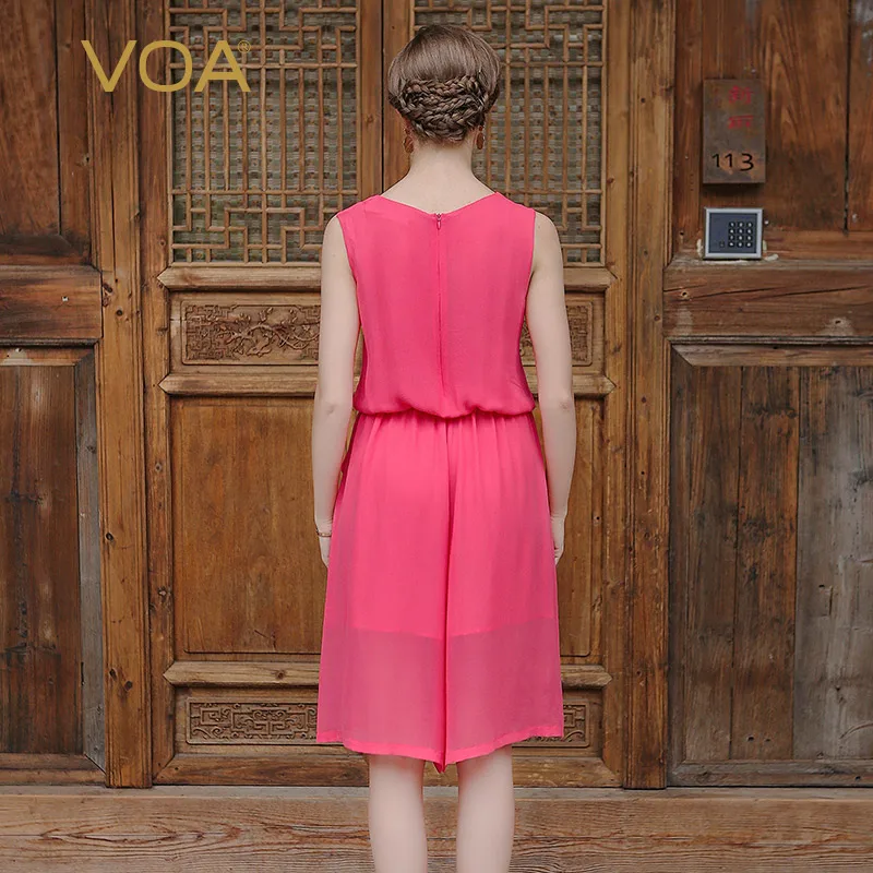 VOA розовый красный чистый Шелковый жоржет свободные спортивные костюмы летние новые женские повседневные брюки шорты K5769