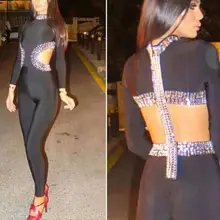 Наивысшее качество; Цвет черный и серебристый вырезами Кристалл шипованных бинты Комбинезоны; ; Прямая поставка;