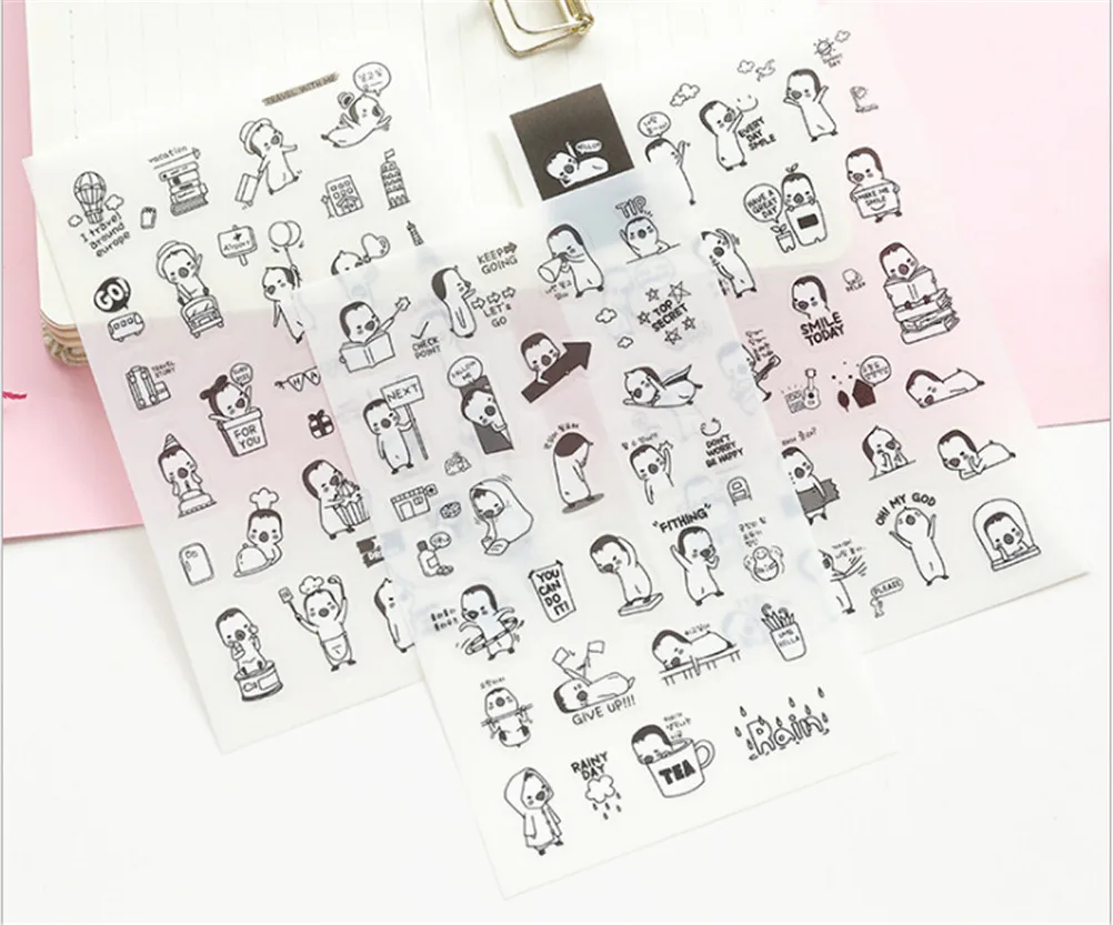 

6Pcs Happy Life Diary Transparent Pet Phone Decorative Stickers Funny For Kids Toy Children