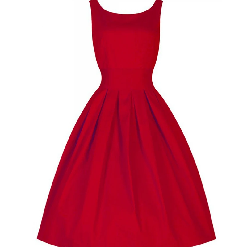 Kostlich Summer Dress Elegant Women O-Neck Sleeveless Party Dresses 1950s Vintage Big Swing Dress Office Lady Dress Sundress (9)