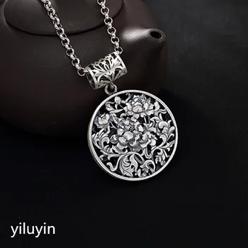 

KJJEAXCMY S990 cut - out lace open rich and pure silver Thai silver antique sweater pendant