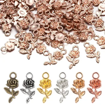 

20Pcs Small Tibet Silver Rose Flower Charm Necklace Pendant Earrings Beads DIY Fashion Jewelry Making Craft Accessories