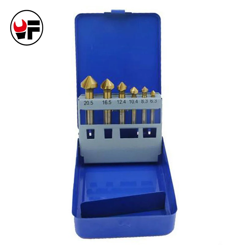6pcs Three edge chamfering knife TIN coating High Speed Steel Countersink Drill Bit Countersunk