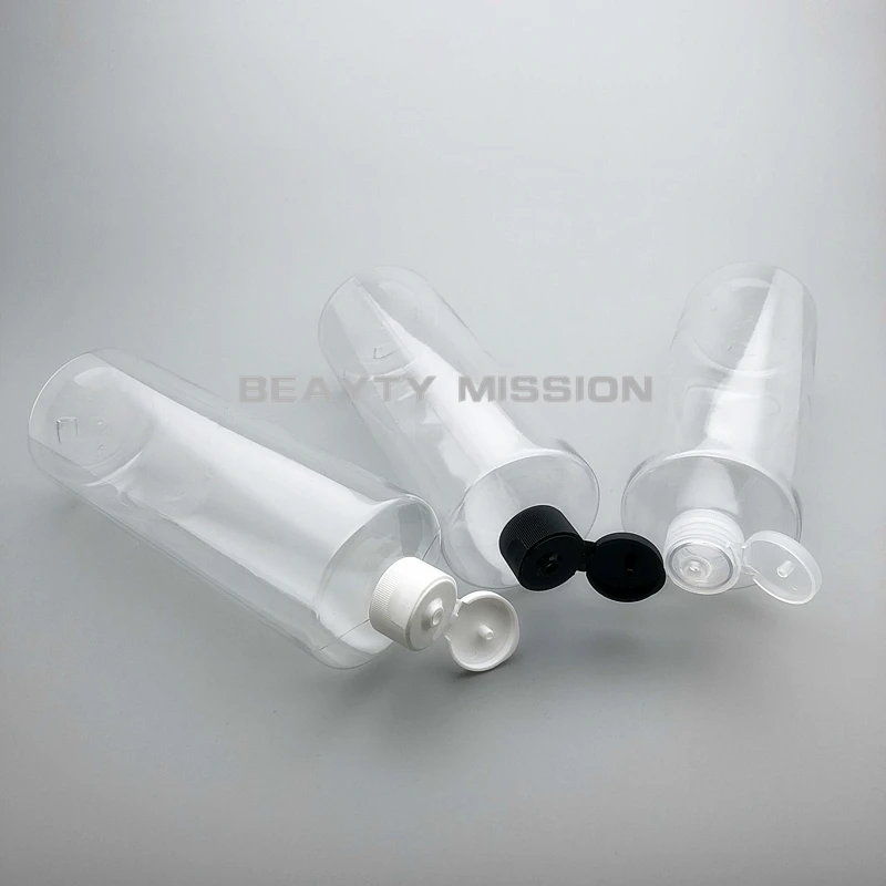 

BEAUTY MISSION Clear 12 pcs 500ml Plastic Empty PET Flat Shoulder Bottle With Flip Cap 500cc Cosmetic Refillable Sub bottling