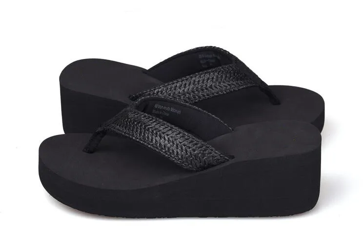 eva wedge flip flops black