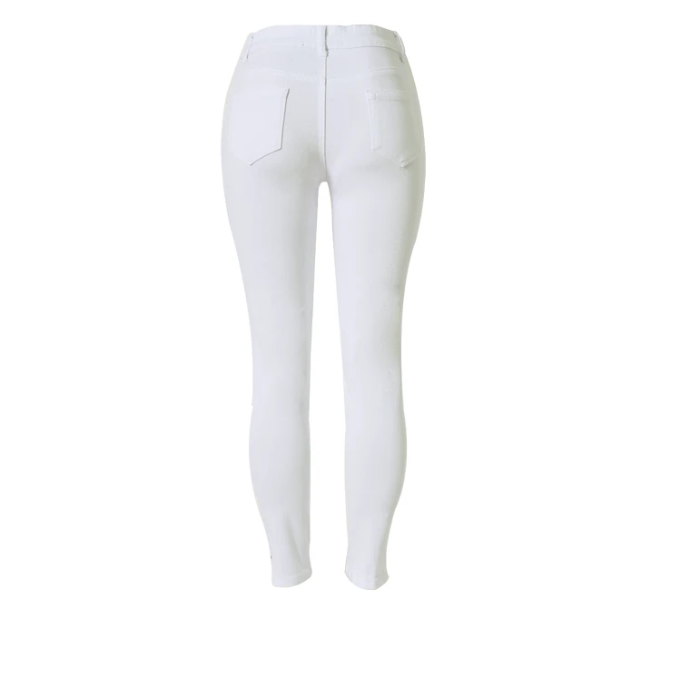 DICLOUD 2018 белый отверстие Высокая талия джинсы Для женщин Модные осенние Стрейчевые узкие брюки-карандаш Повседневное плюс Размеры