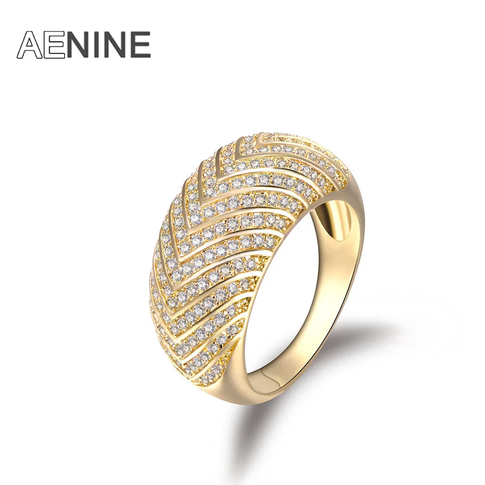

AENINE Arrow Pattern Rings Luxury Silver Color/Gold Color Micro Pave Clear AAA Cubic Zircon Wedding Ring For Women R170180650