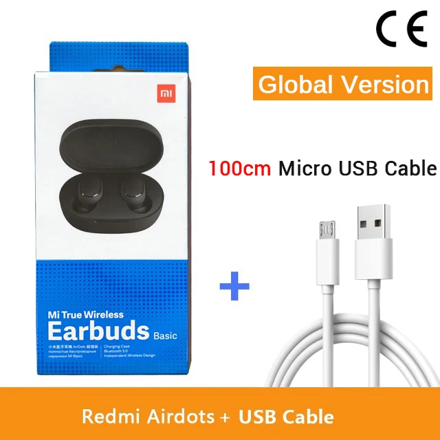 Xiao mi Red mi AirDots, беспроводные наушники Bluetooth 5,0, наушники-вкладыши, стерео, басовые наушники с mi c mi Ture, беспроводные наушники - Цвет: CE Add 100cm Cable