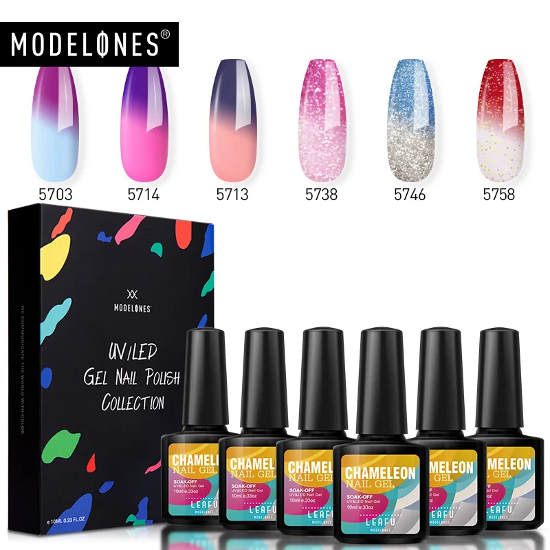 

Modelones 6Pcs/Lot Thermal UV Gel Nail Polish Chameleon Temperature Hybrid Nail Varnish Semi Permanent Led Nail Enamel With Box