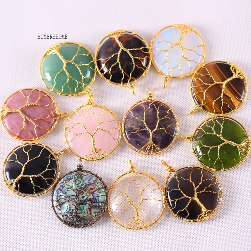 

55x45MM Copper Natural Stone Bead Water Drop Blue Abalone Shell Crystal Green Aventurine Green Aventurine Onyx Opal Pendant 1Pcs