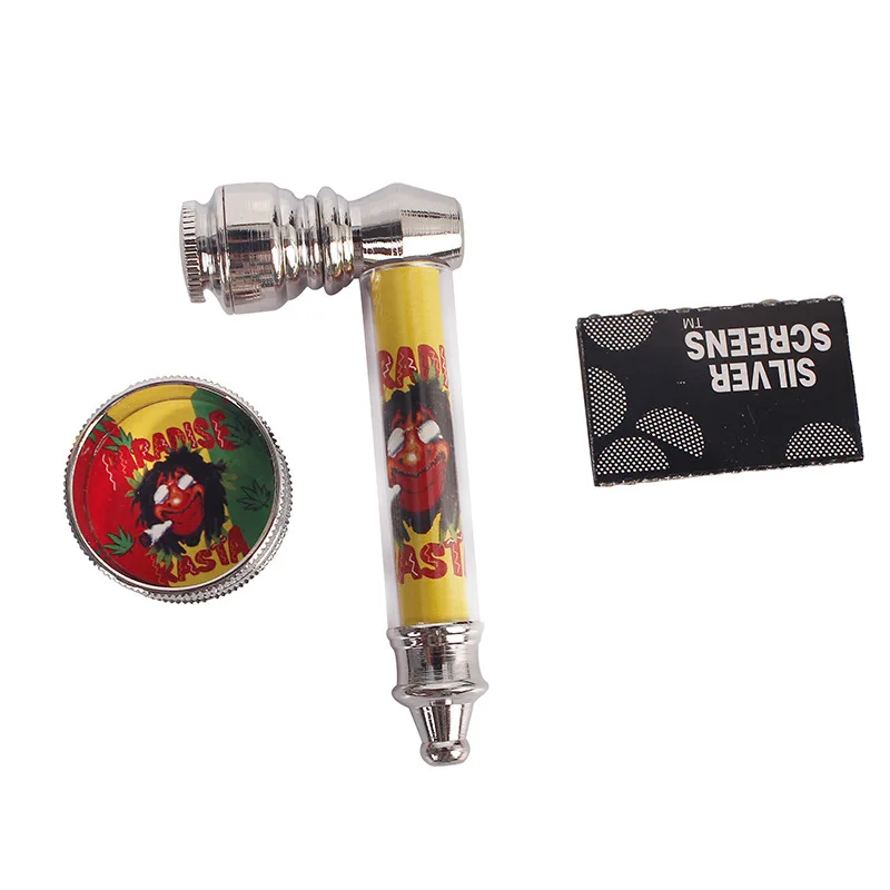 1 Pcs High Quality Metal Pipe Jamaica Weed Tobacco Pipe Smoking Pipes Gift+Mill Smoke Detectors