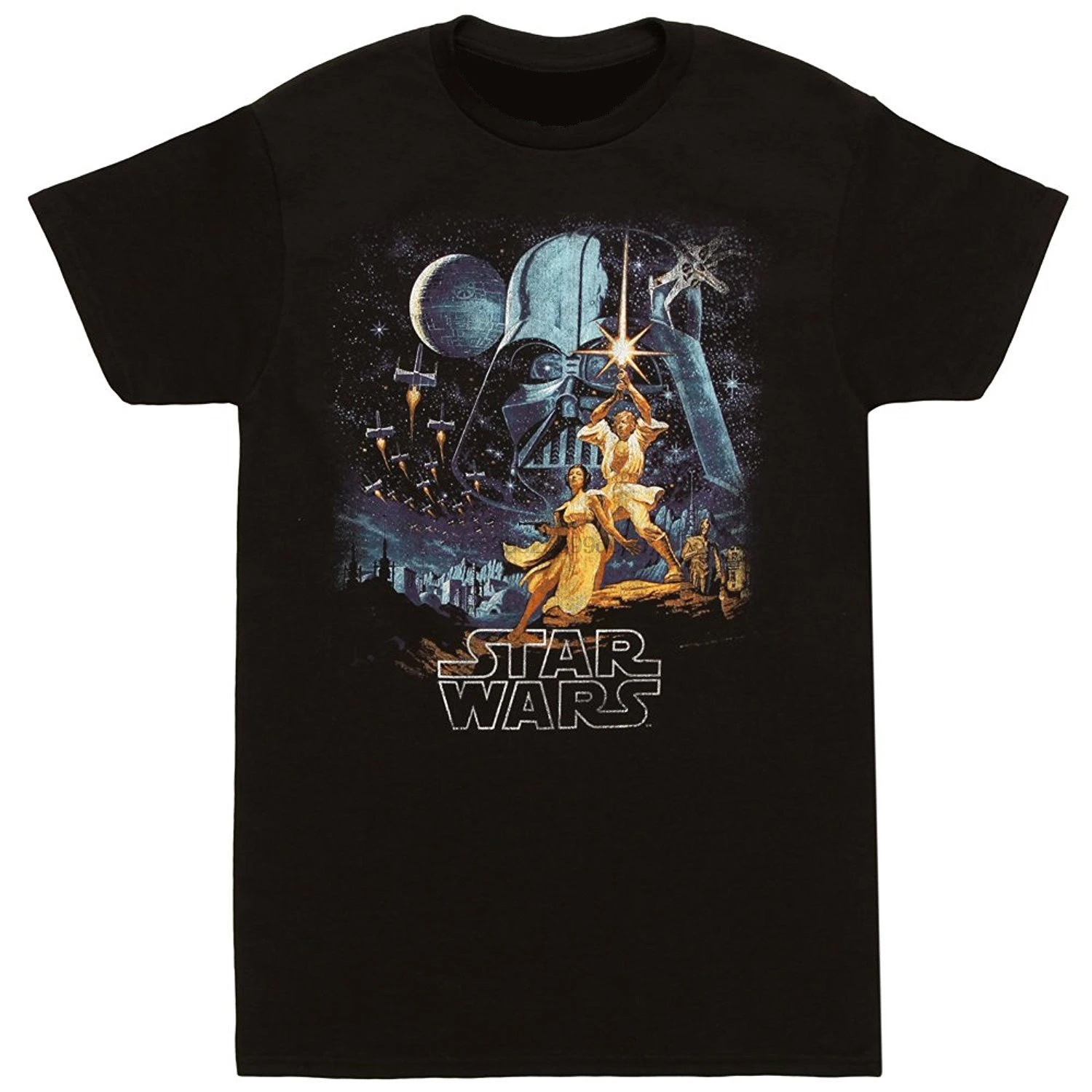 

NEW T-Shirt Classic Stars Wars 1977 The Force Luke Skywalker Jedi Darth Vader Men Print Cotton O Neck Shirts Top Tee