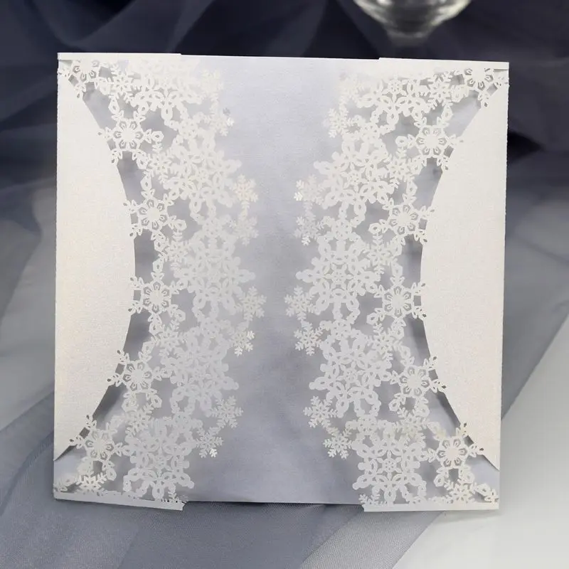  10pcs/set Snowflake Laser Cut Hollow Wedding invitations Cards Lace Hemp Rope Invite Envelopes For  - 33049629625