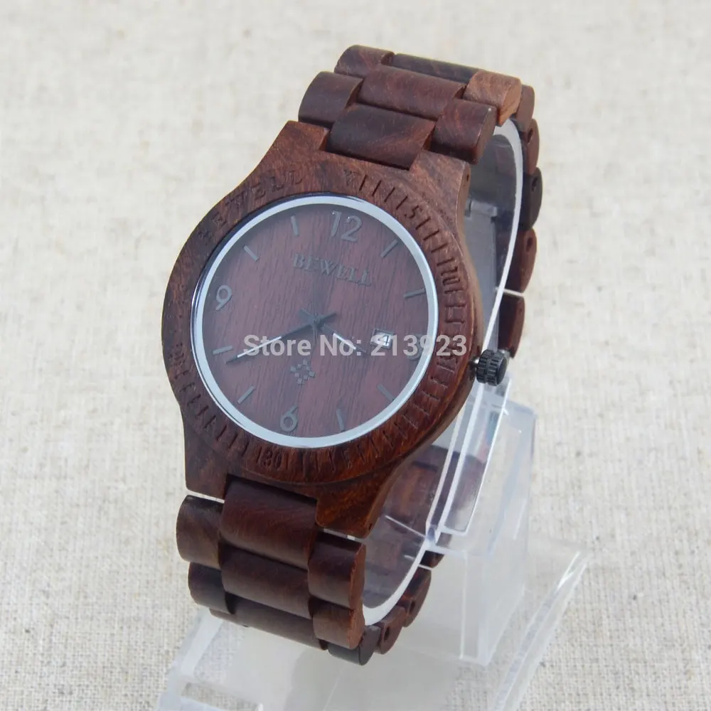 BEWELL Natural African Zebra Wooden Watches Maple Sandalwood Slim Dial