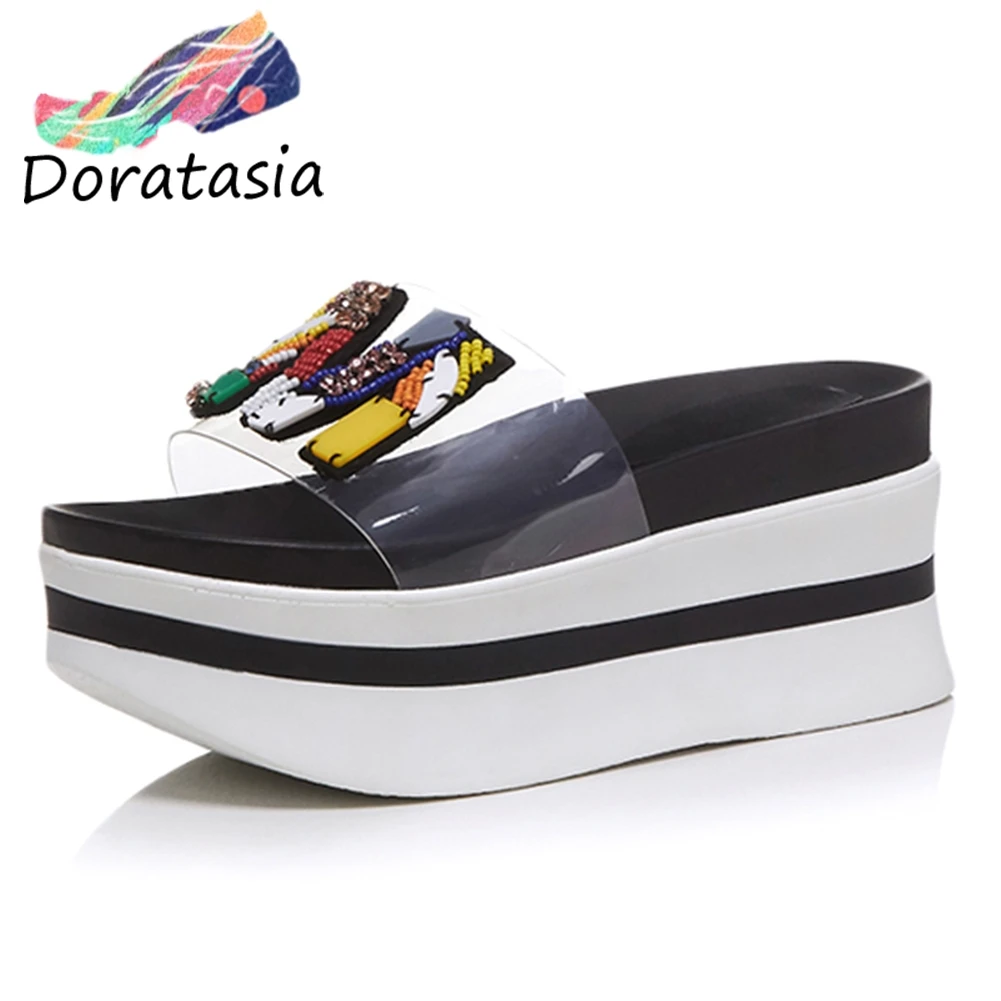 DORATASIA New Summer Girl Thick Platform Slides Women Fashion Transparent PVC Slippers Casual Women Wedges Shoes Woman