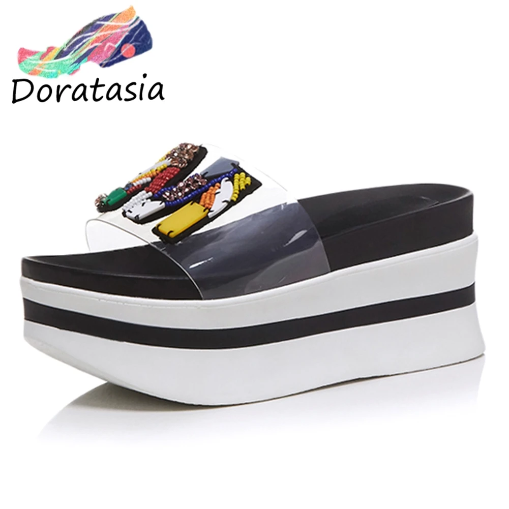DORATASIA женские шлепанцы на толстой платформе Модные прозрачные Шлепанцы из ПВХ