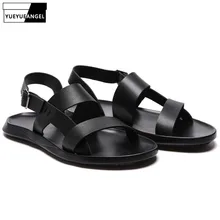 Мужские летние пляжные сандалии с ремешками и пряжкой; сандалии из натуральной кожи; уличная Уличная обувь для отдыха; гладиаторские шлепанцы