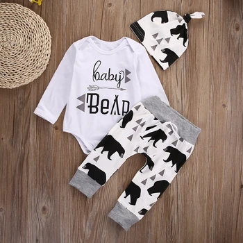 

Newborn Baby Boys Long Sleeve Cartoon Tops Romper Pants Leggings Hat Winter Outfits Clothes Set 0-18M 3PCS