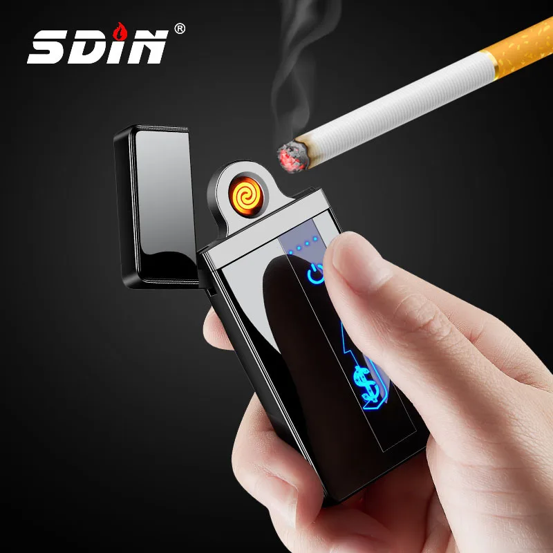 

Hot pin fingerprint touch induction charging lighter USB metal windproof electronic cigarette lighter gift