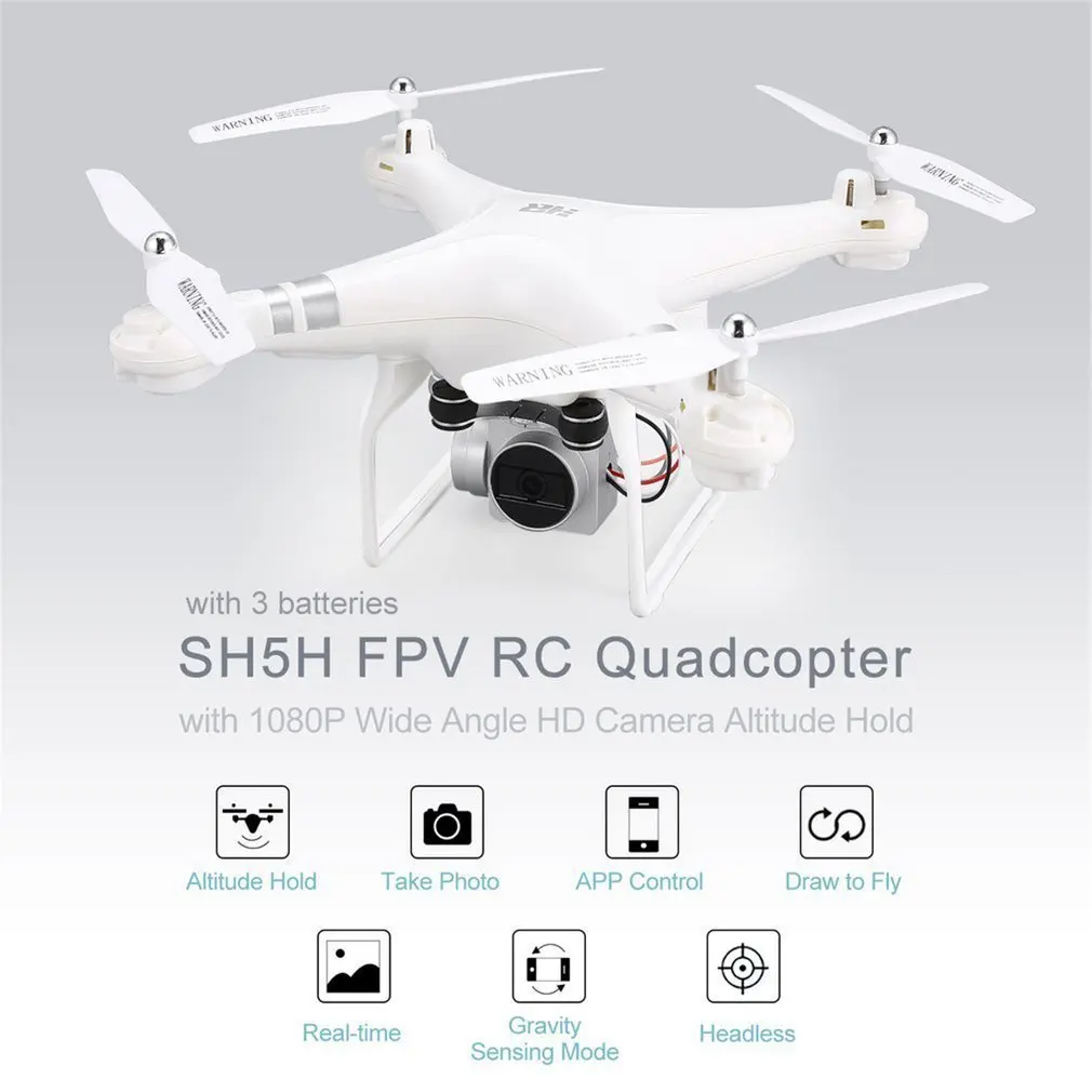 SH5H 2.4G FPV Drone RC Quadcopter with 3 Batteries 1080P Wide Angle Wifi HD Camera Live Video Altitude Hold Headless Mode | Игрушки и
