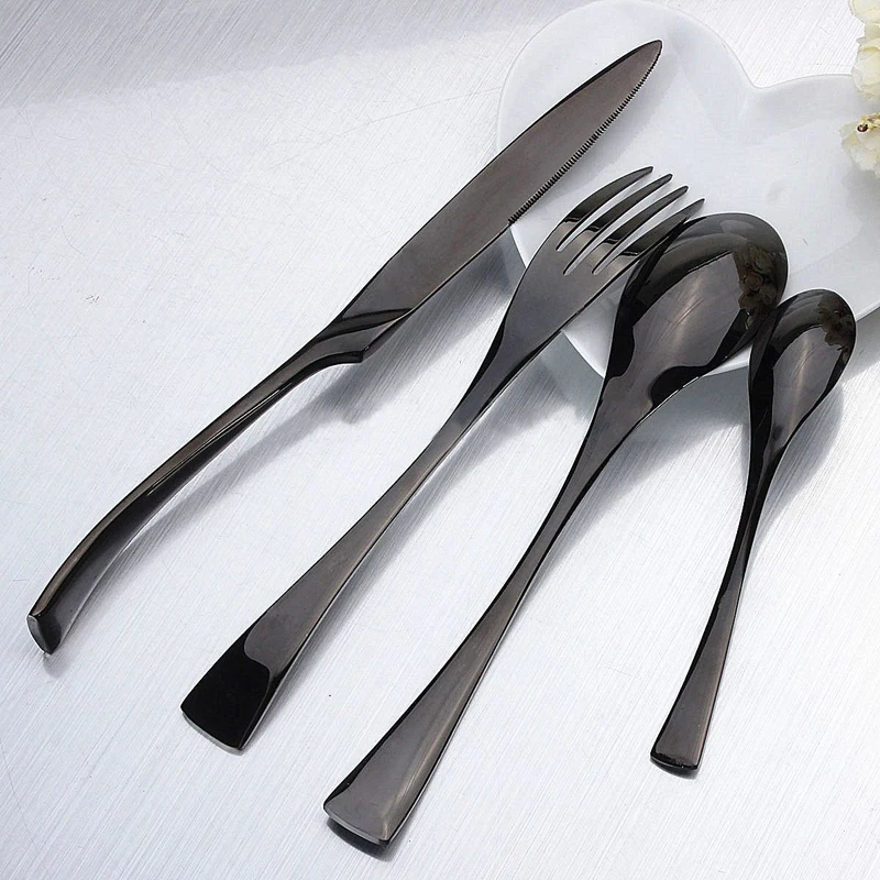 4PCS Inox Black Cutlery Set Stainless Steel Hotel Food Tableware Flatware Steak Knives Forks Spoons Western Dinnerware Sets