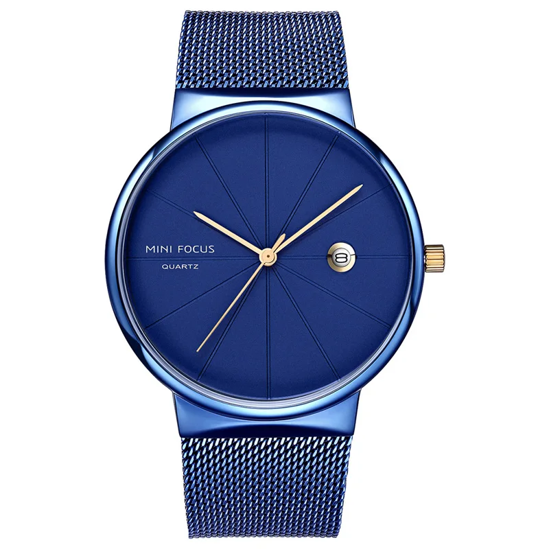 

MINI FOCUS Men Watch Fashion Metal Mesh Belt Wrist Watches Casual Male Ultra-Thin Dial Clock Quartz Movement Calendar Waterproof
