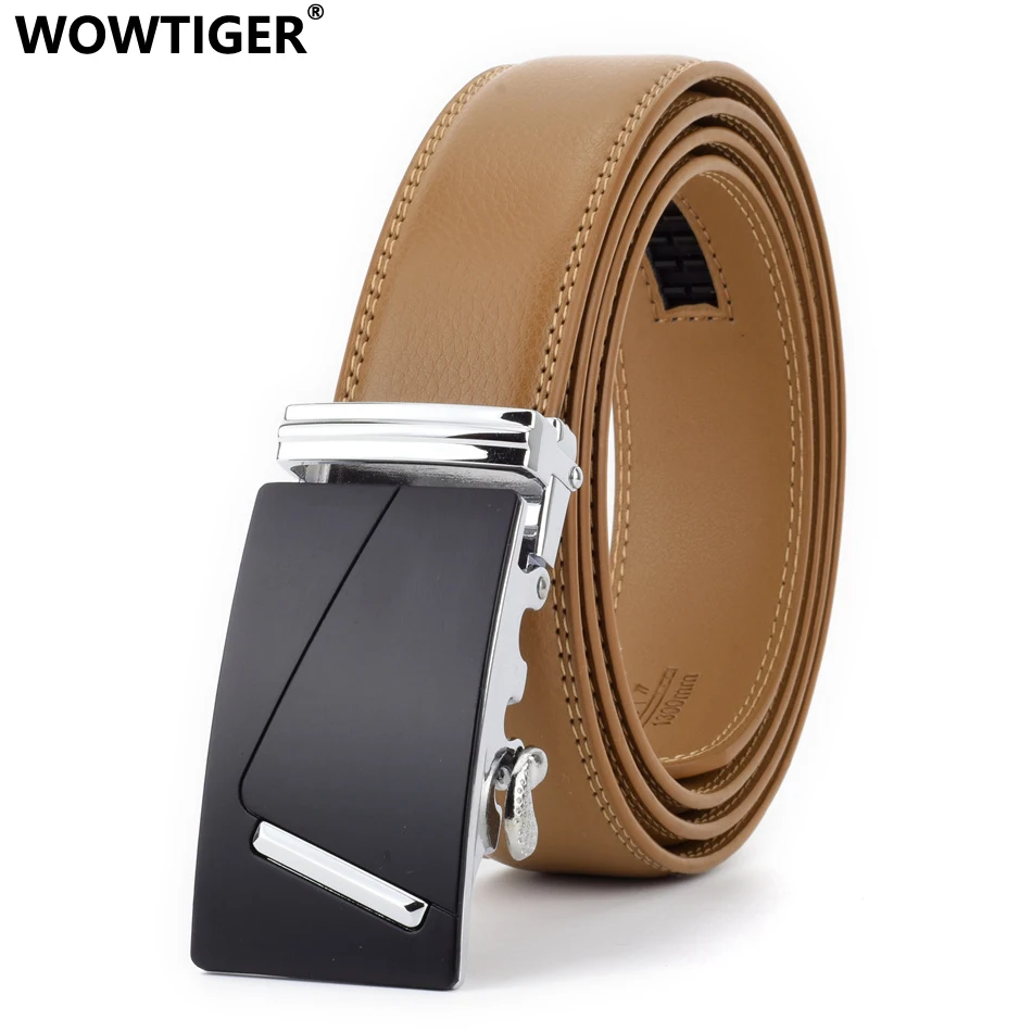 

WOWTIGER Designer Luxury Brands leather mens belt 3.5cm waist strap male automatic buckle belts for men man ceinture homme
