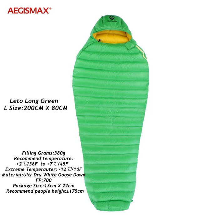 Leto Green L AEGISMAX Открытый лагерь ультра сухой белый гусиный пух спальный мешок 700FP Мумия Тип спальное снаряжение водоотталкивающий пух - Цвет: Leto Green L