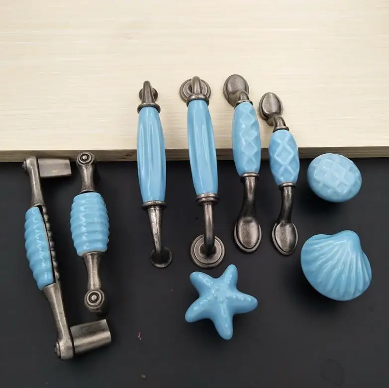 

FAST SHIPPING Hole distance 76MM 96MM 128MM Garden European Style Mediterranean Blue CERAMIC HANDLES Porcelain Drawer Door Pull