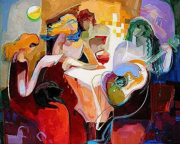 

Modern abstract handmade painting singing and palying guitar on oil canvas for living room decor and wallpaper
