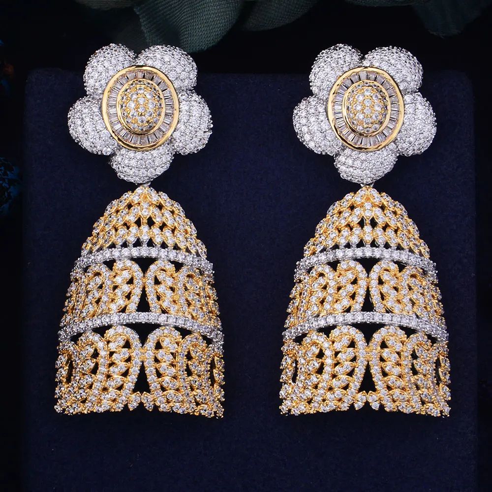 

GODKI 60mm Luxury Trendy SunFlower Full Mirco Paved Cubic Zirconia Naija Wedding Drop Earring Fashion Jewelry