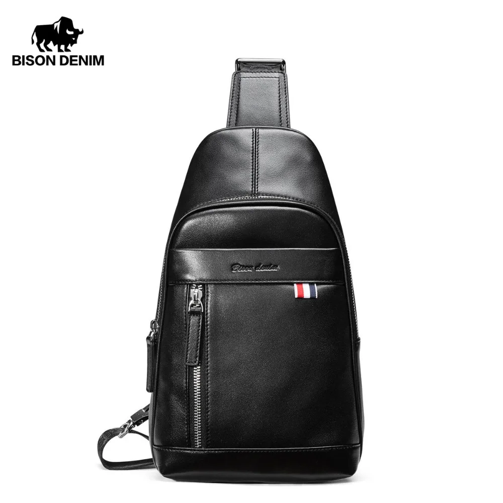 

BISON DENIM Genuine Leather Crossbody Bags Men Casual Small Chest Shoulder Bag High Quality Cowskin Leather Travel Bag N2770