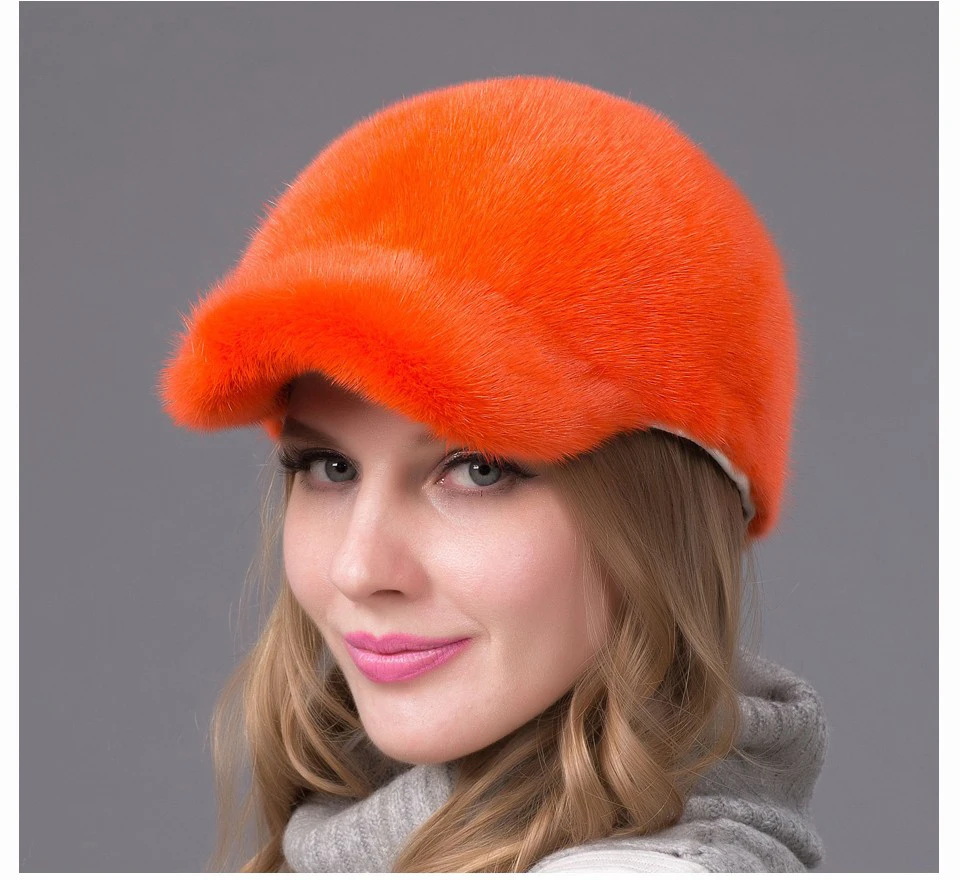 Норковая меховая шапка, женская шапка из натурального меха замши, роскошная меховая шапка, рекламная Модная женская шапка, оранжевая меховая шапка, DHY-56