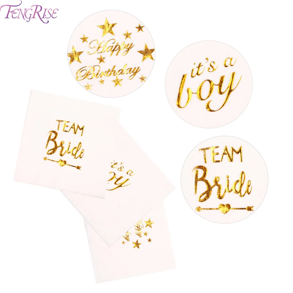 

FENGRISE Gold Letters Napkins Paper Serviettes Bride To Team Be Wedding Paper Table Napkins For Baby shower Just Married Decor