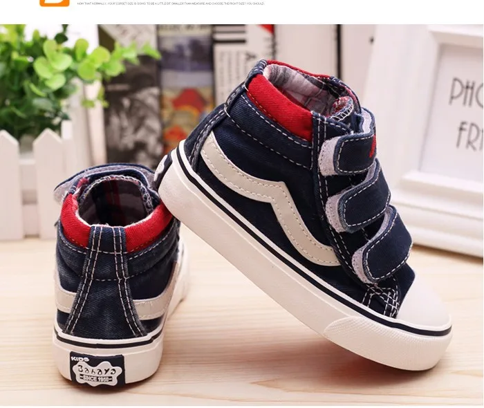2016 New Jeans Children Shoes Brand Autumn Canvas Patchwork Hook Loop Rubber Kids Shoes Fabric Blue Navy Red Girls  Boys Sneaker 484 (17)