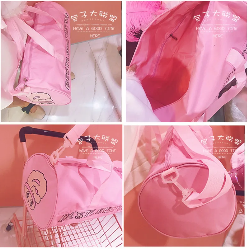 Дорожная сумка для женщин, нейлоновая розовая сумка на плечо для девочек на короткое расстояние, Большая вместительная сумка для багажа, Спортивная тренировочная посылка, сумка для спортзала