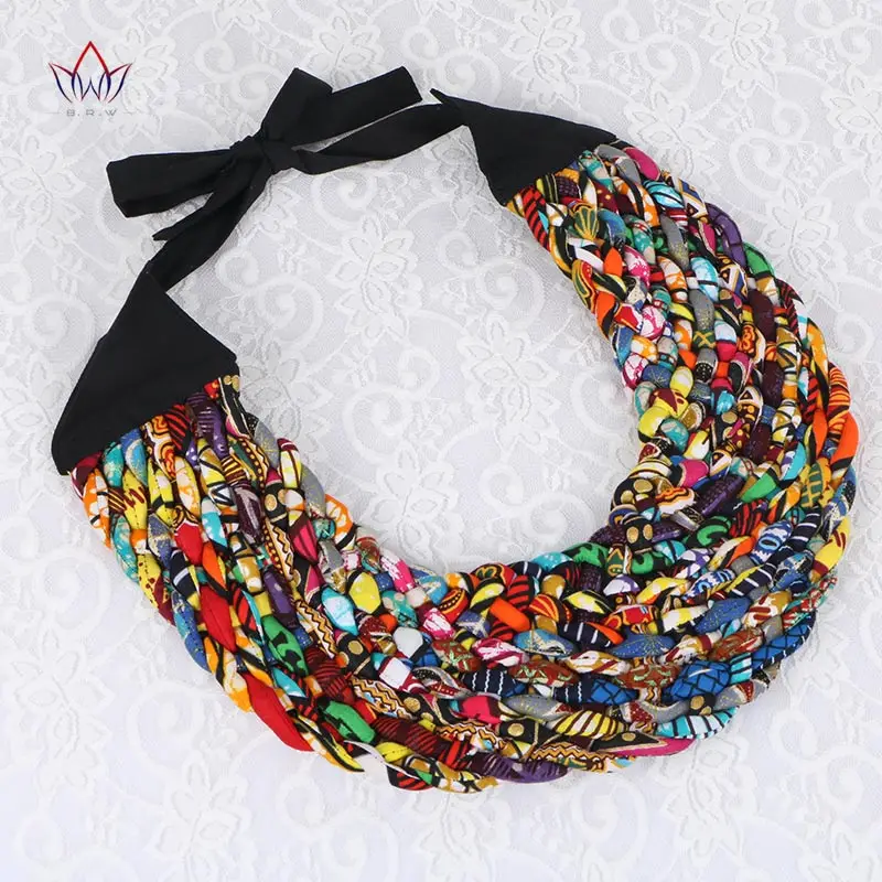 

2019 African Necklace Tribal Ethnic Jewelry Ankara Necklace Weave & Twist Necklace Africa Fabric Summer Jewellery WYB145