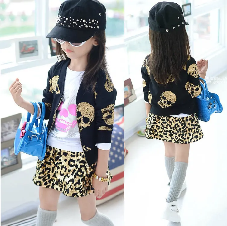 Retail 2014 Punk Kids Clothes Sets Fashion Skeleton Long Sleeve