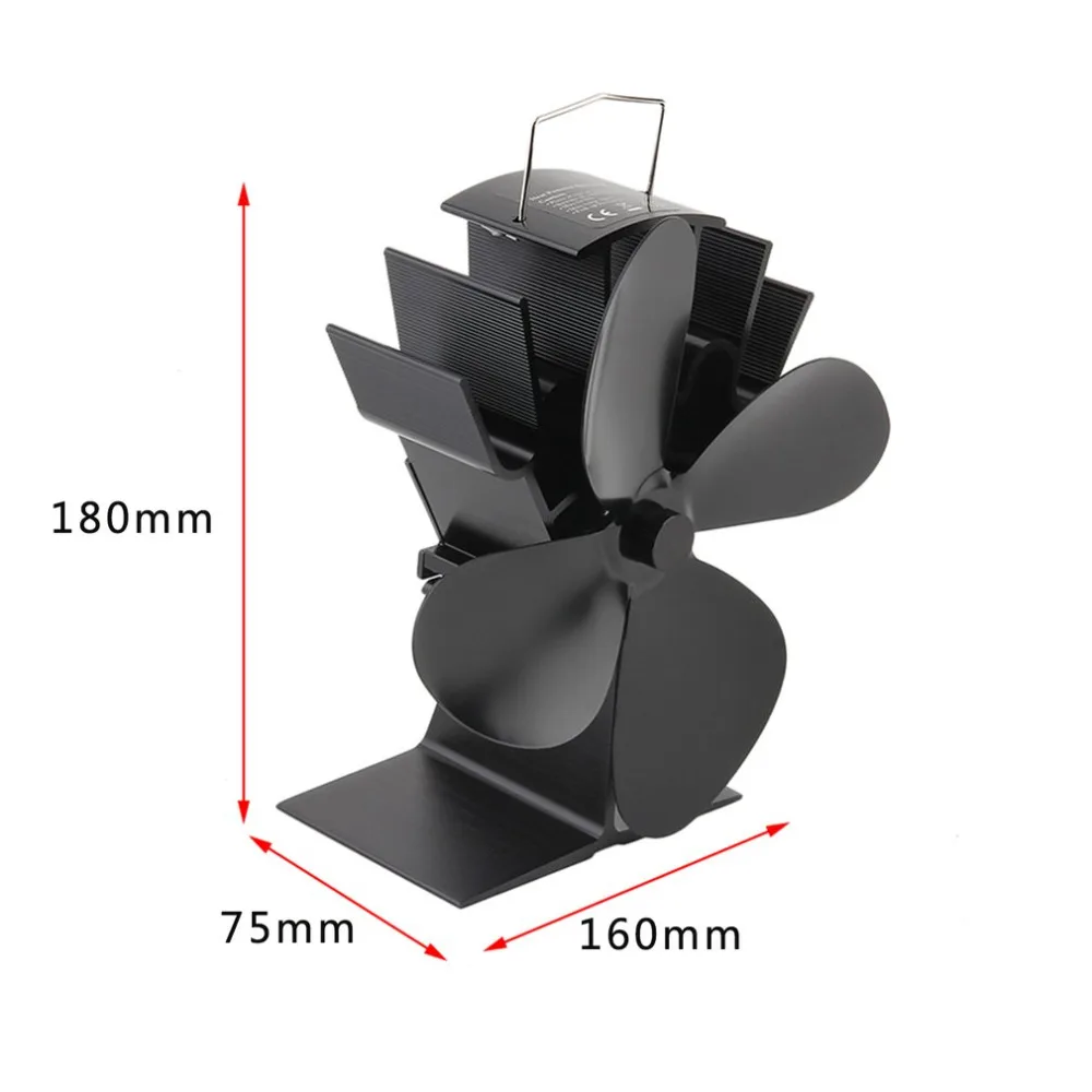 Прочный 4 лопасти Алюминий черный тепла питание вентилятор печки экономию топлива плита вентилятор экологичный древесины конфорки
