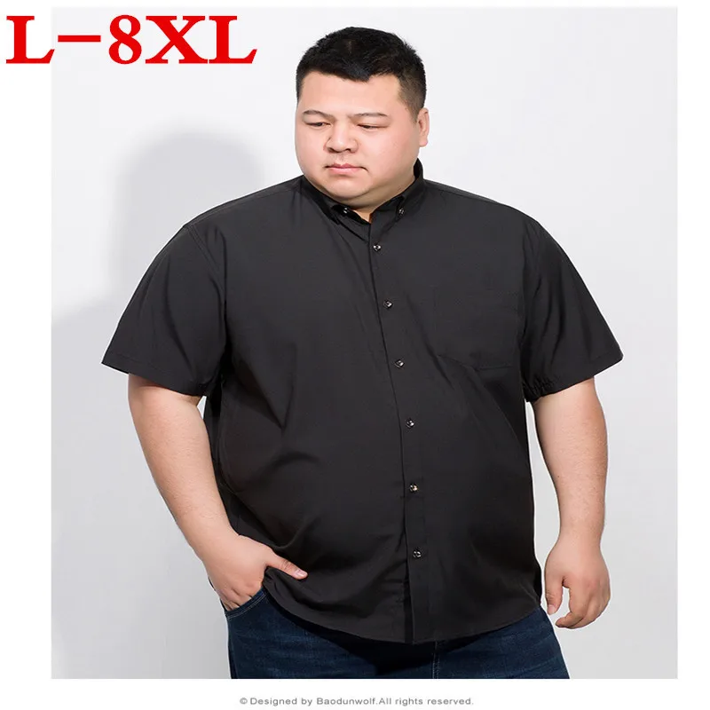 Plus size 8XL 7XL 2018 Summer Cotton Men Short Sleeve Shirts Solid Business Working Wear Casual Male Shirt Oxford | Мужская одежда