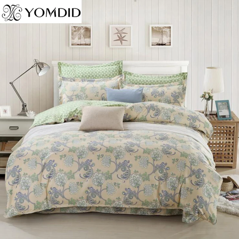 

Plant Cashmere Cotton linens Reactive Printing Bedding set 3 pcs Twin size soft Duvet Cover Flat Sheet Pillow Case set for home