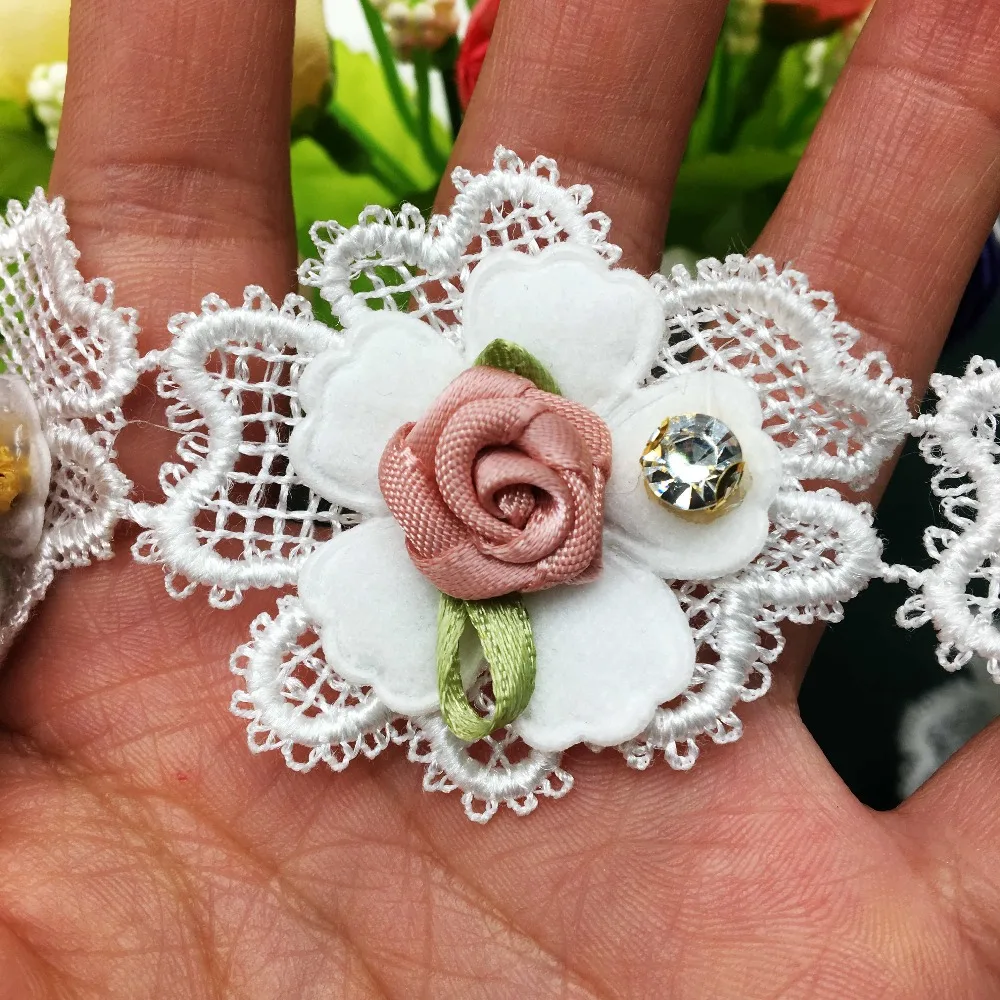 

GXINUG 5X Rose Flower Diamond Organza Lace Wedding Embroidered DIY Handmade Patchwork Lace Trim Ribbon For Sewing Supplies Craft
