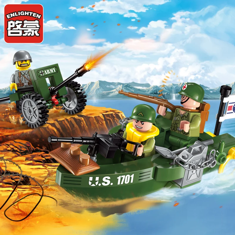 

99Pcs ENLIGHTEN 1701 Military Series World War US Landing Craft Figure Blocks Compatible Legoe Building Toys For Children