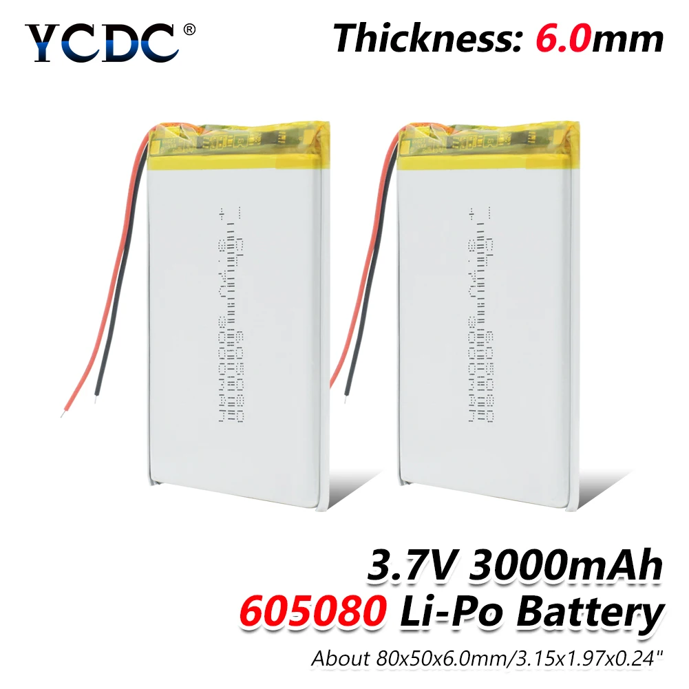 

1/2/4 Pieces Large Capacity 3.7v Lipo Battery 3000mah 605080 Li Ion Polymer Lithium Battery For MP4 DVD Tablet GPS Electric Toys